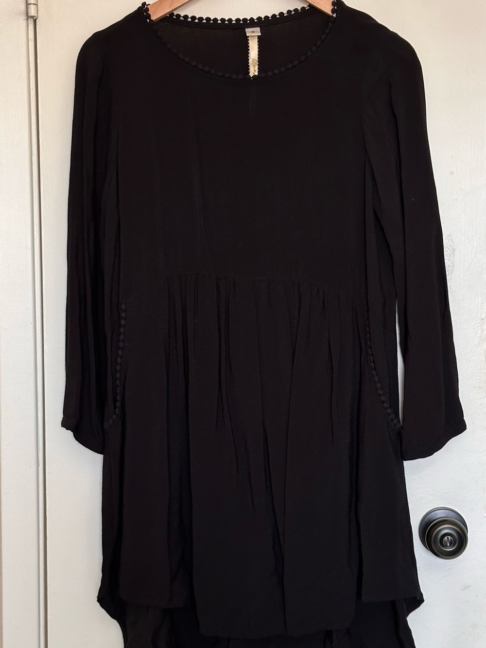 Uncle Frank Black Pom Pom Trim High-Low Tunic Dress Size S